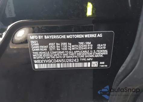 2022 BMW X2 Sdrive28I из США, поврежденный, VIN WBXYH9C04N5U28243